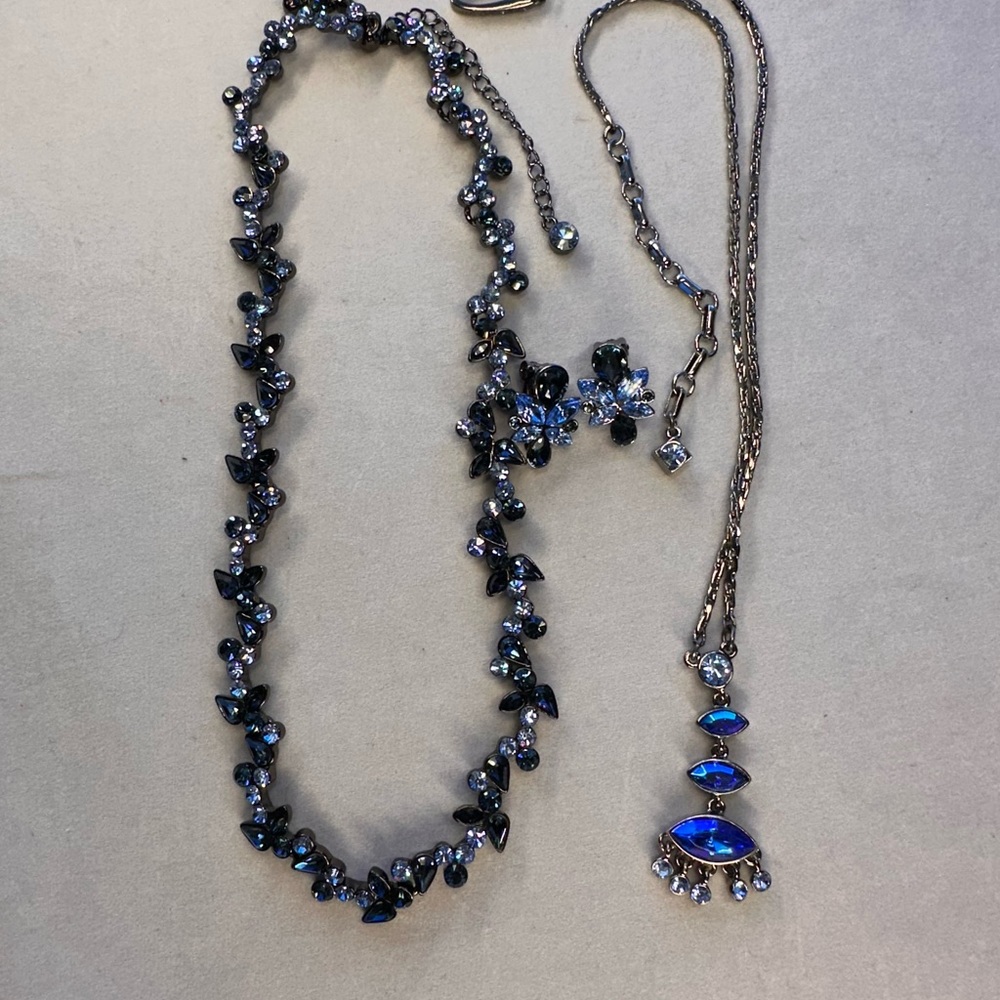 Givenchy Lot 2 Necklace/ClipOn Earrings Made with Swarovski Crystals Blue